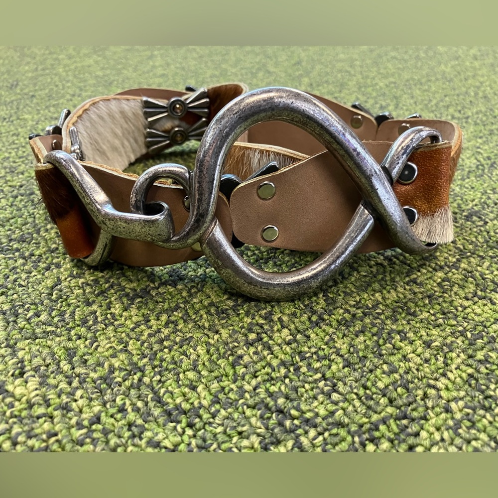 Rare, BB, Simon leather big buckle belt with cowhide - Picture 5 of 6